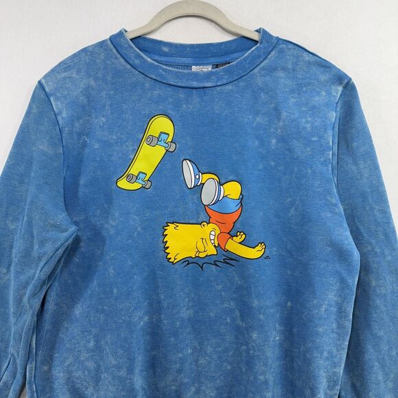 Simpsons Bart Skateboard Graphic Sweatshirt XXL Blue Acid Wash Retro 90s Style - Picture 4 of 12